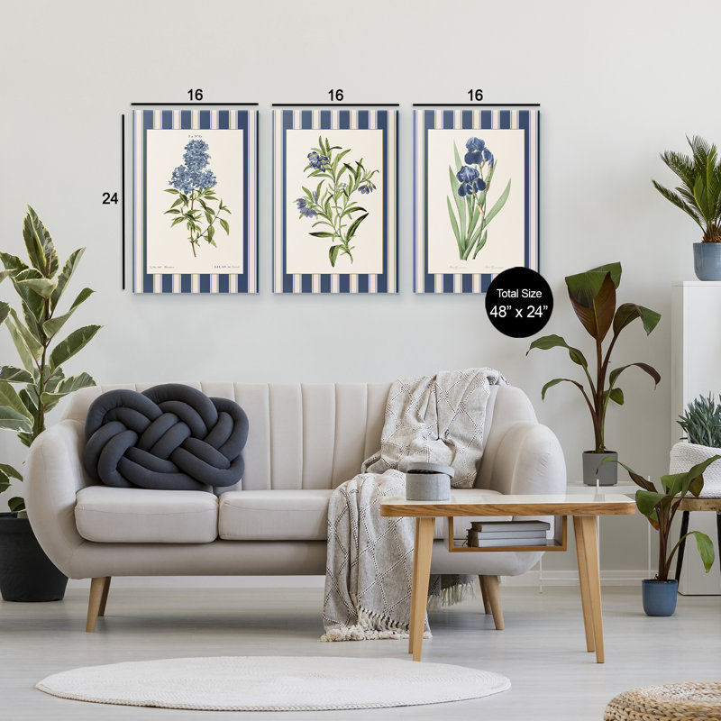 Ensemble de 3 toiles rétro sur toile à rayures, design par Corinne Haig, H 24 po x l 16 po