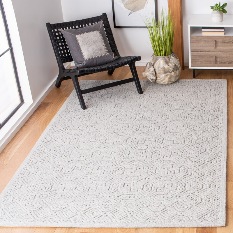 Thionville Hand Tufted Wool/Cotton Abstract Rug in Silver, Rectangle 5' x 8'