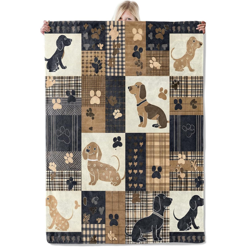 Jeté en flanelle Dachshund Patchwork, L 40 po x l 30 po