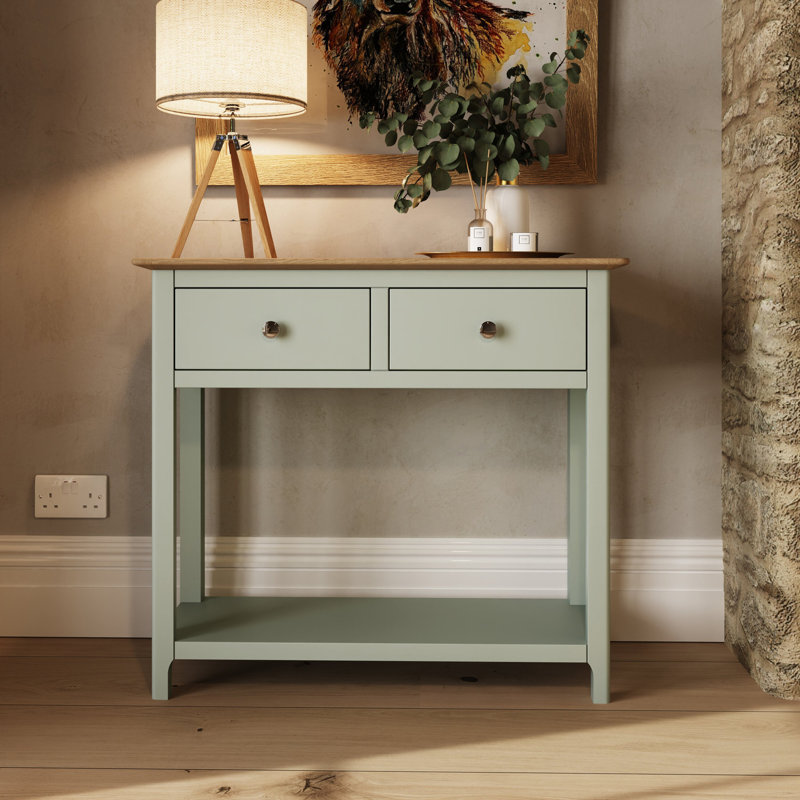 Casiano 85cm Solid Wood 2 Drawer Console Table, Green