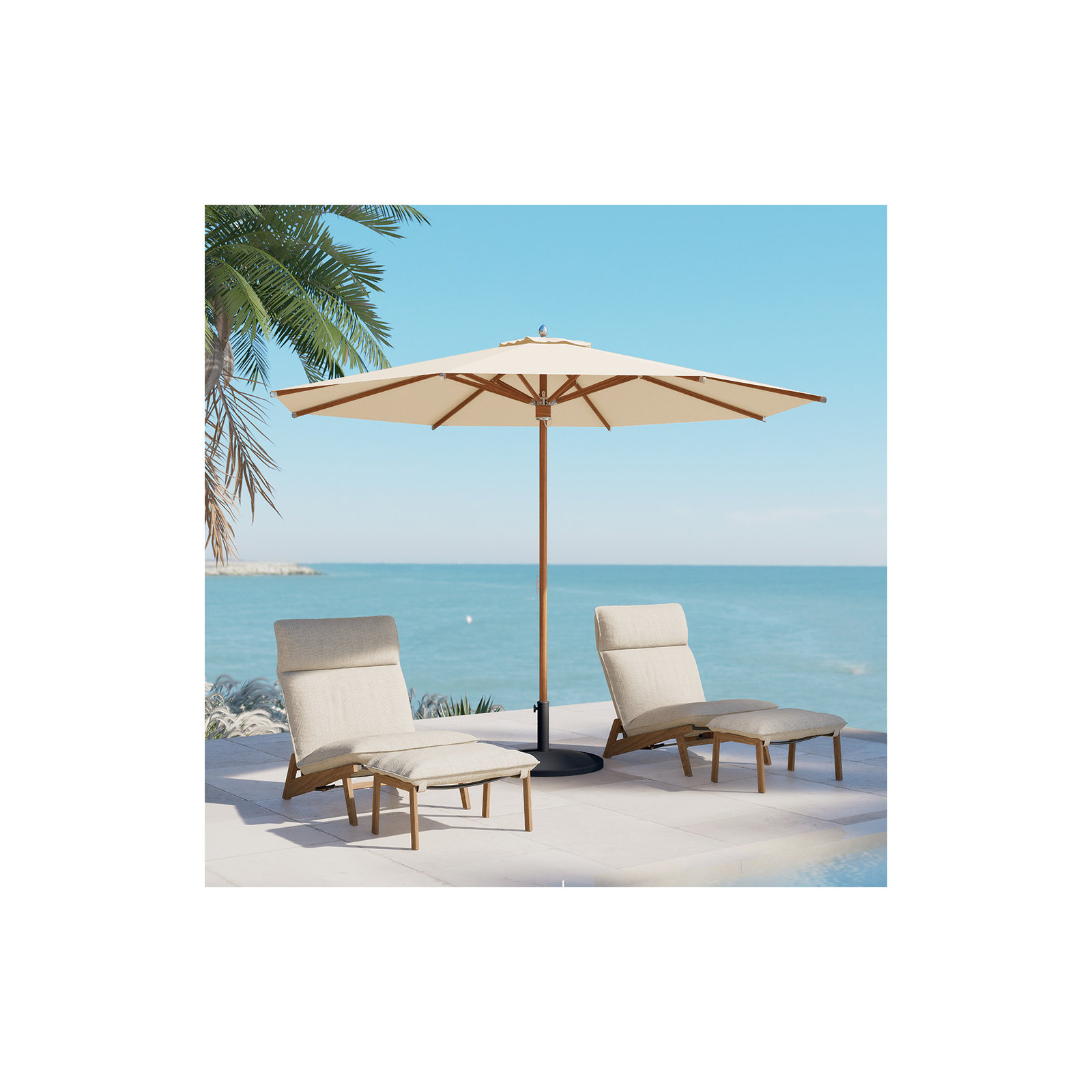 10.8Ft Sunbrella® All-Aluminum Pulley-Operated Round Umbrella, Beige