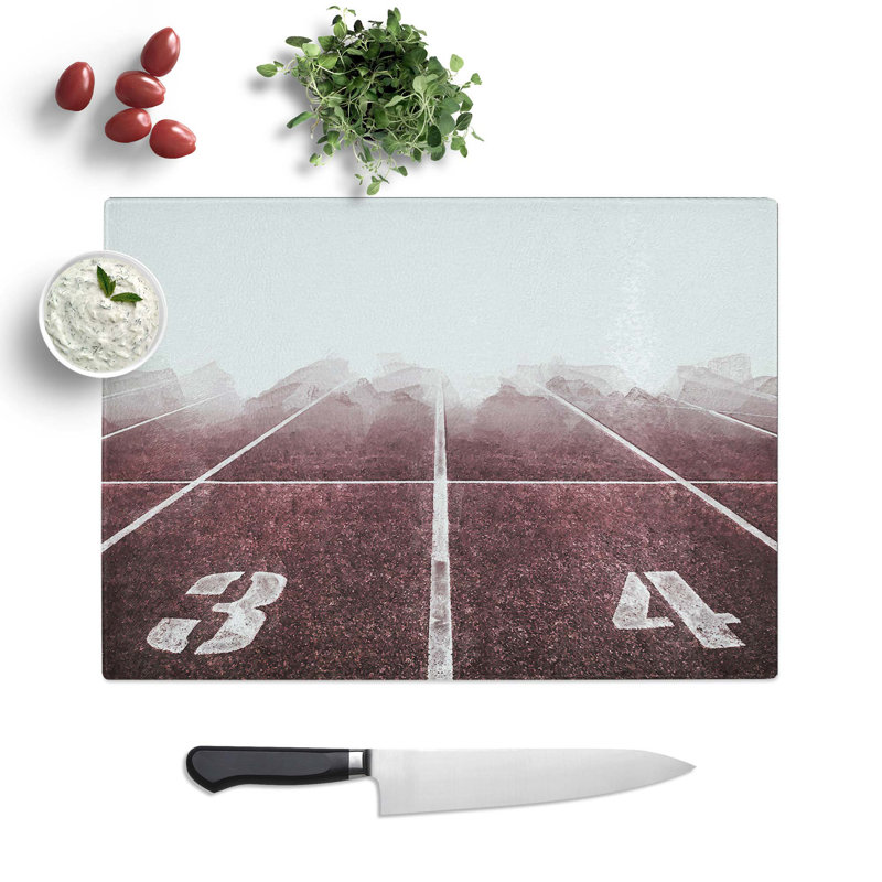 Tempered Glass the Running Track in Abstract Chopping Board, 39 cm W x 28.5 cm L