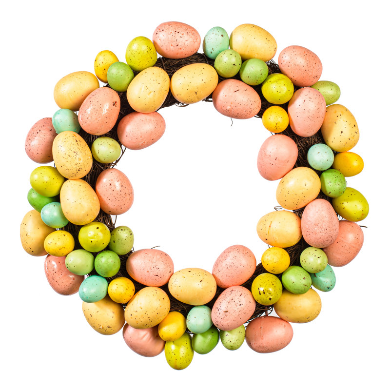 Vickerman 13" Artificial Pastel Easter Egg Wreath on a grapevine base.