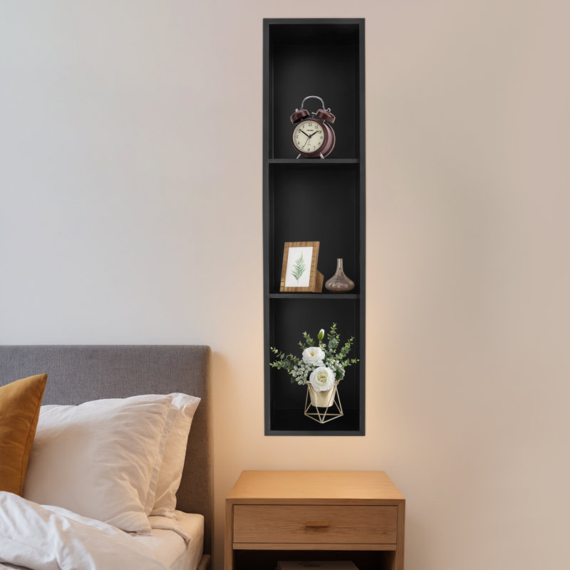 Étagère de salle de bain murale en acier inoxydable à 3 niveaux, Noir, noir, noir, noir