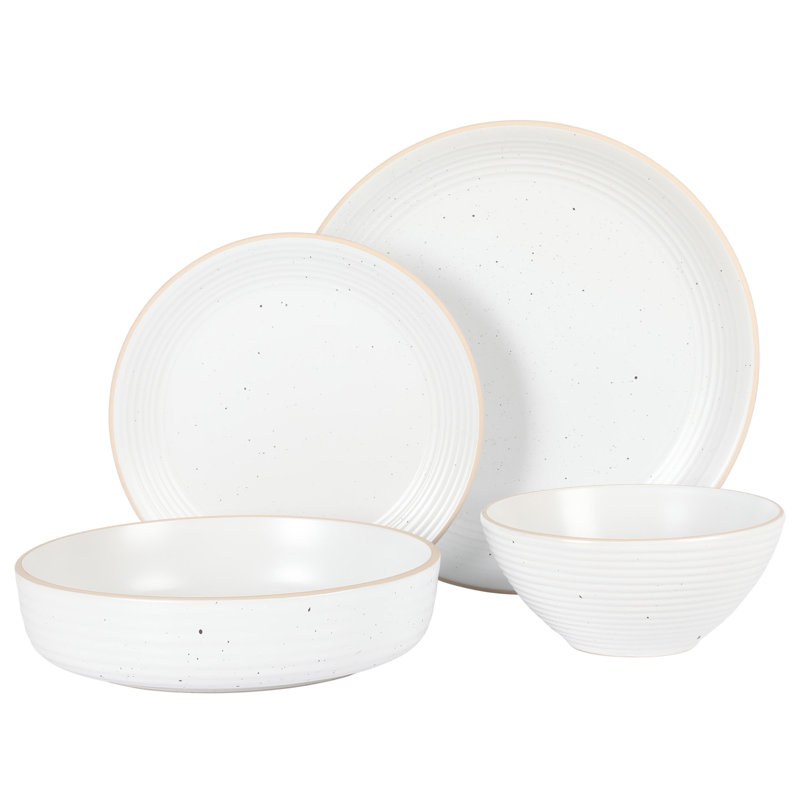 Gibson Home Stoneware Dinnerware Set - Service for 4, White