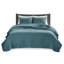 Courtepointe 3 pièces bleu sarcelle pour lit double / grand lit - Microfibre, rembourrée de coton, réversible, surpiqûre, rend la chambre confortable, vient avec une surface en microfibre 2 taies décoratives, ajoute du plaisir à la chambre à coucher,-119449034-119449037