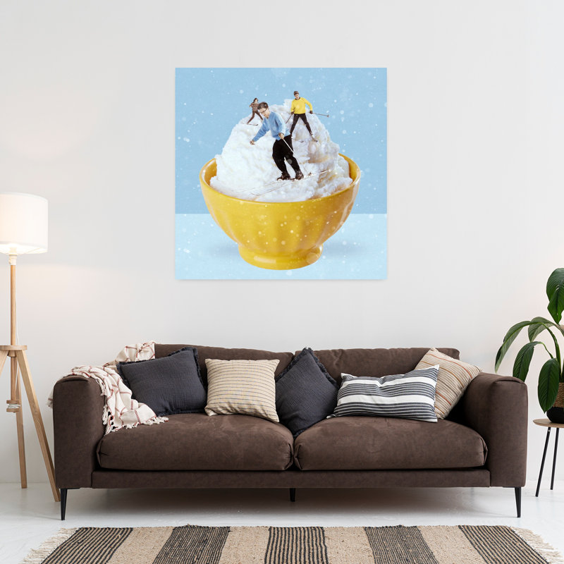 Art contemporain rétro, paysage abstrait hivernal, H 36 po x l 36 po