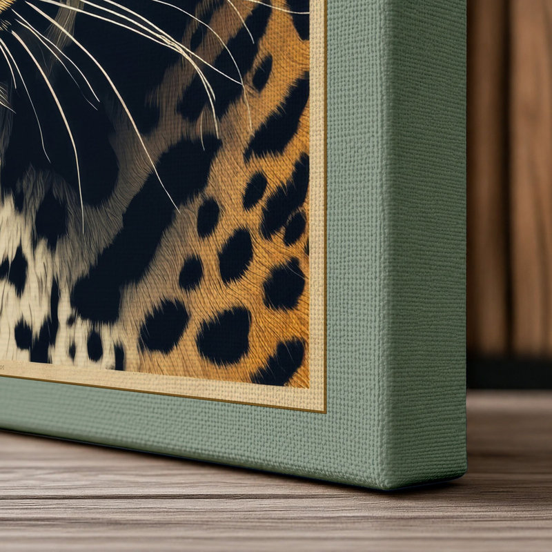 Leopard Profile Rustic - Wrapped Canvas, 30x20 - 76.2 x 50.8 cm, Sage Border