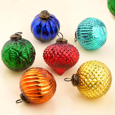 6 boules de Noël colorées - boules de Noël en verre - boules d'arbre de verre multicolores - grandes boules de Noël - boules pour arbre de Noël - ornement de Noël rétro