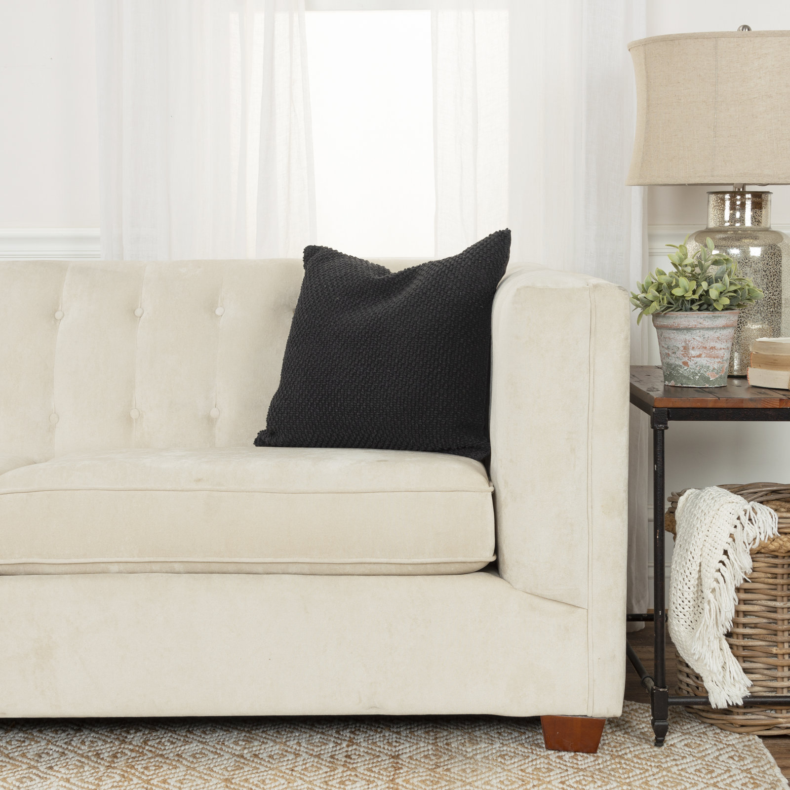 Saskia Embroidered Throw Pillow, Black