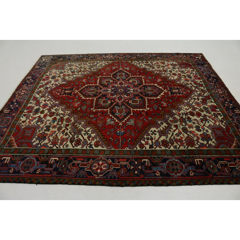 Tapis décoratif en laine rouge cerise heriz de conception unique 8 pi x 8 pi 11 po noué à la main