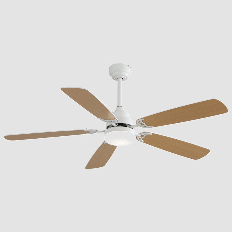 Ventilateur de plafond d'intérieur moderne de 52 pouces avec moteur à courant continu réversible à 5 vitesses et 5 lumières à DEL à intensité variable