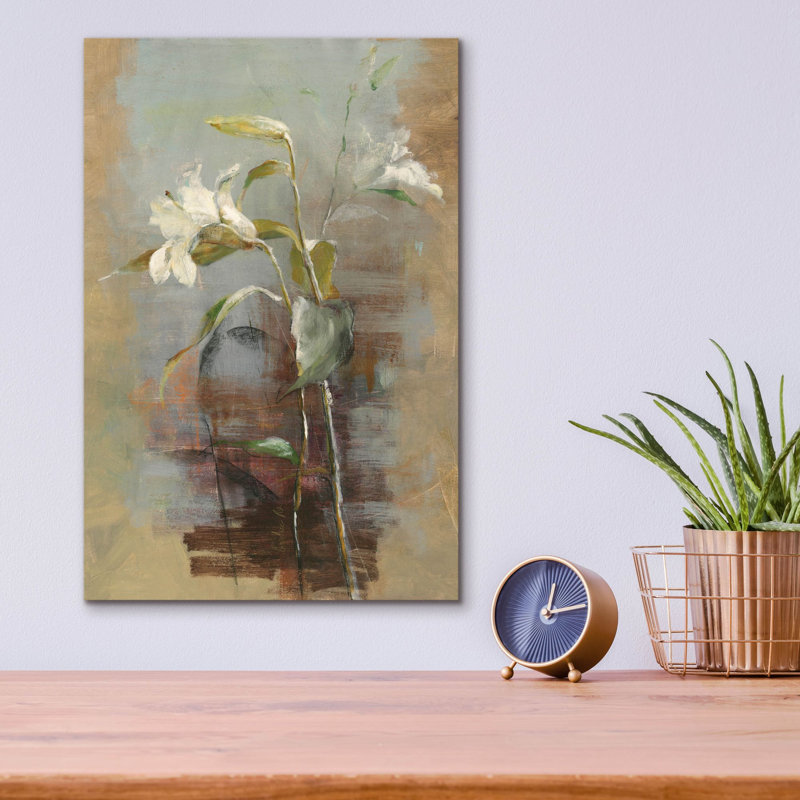Art mural en verre épique «Contemporary Lilies 2 C» par Danhui Nai, H 16 po x l 12 po x P 0,13 po