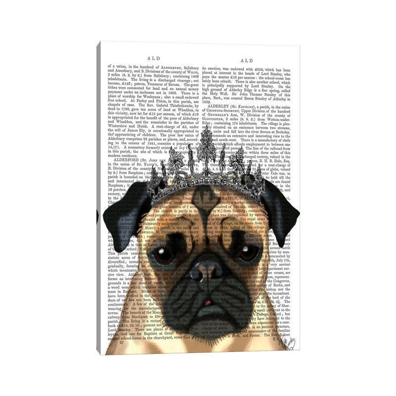 Pug With Tiara by Fab Funky - Wrapped Canvas Print, 30.48cm H x 20.32cm W