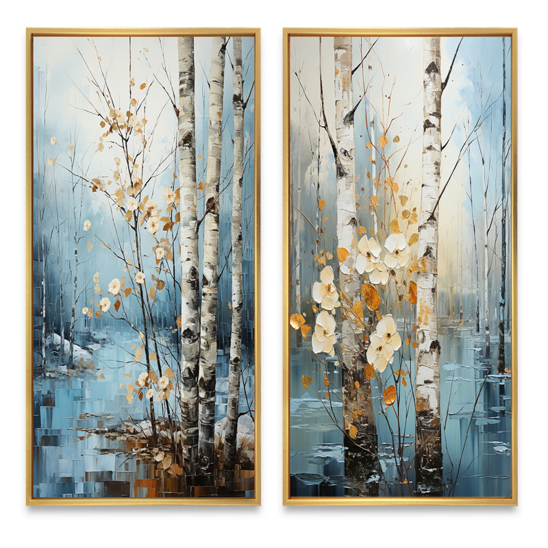 Birch Woods Winter Whispers - ensemble de 2 reproductions, Encadrement doré, H 20 po x l 24 po