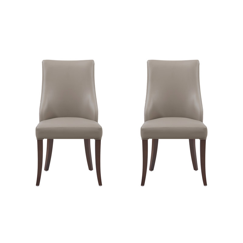 Chaise rembourrée en cuir de hêtre Connie, Taupe