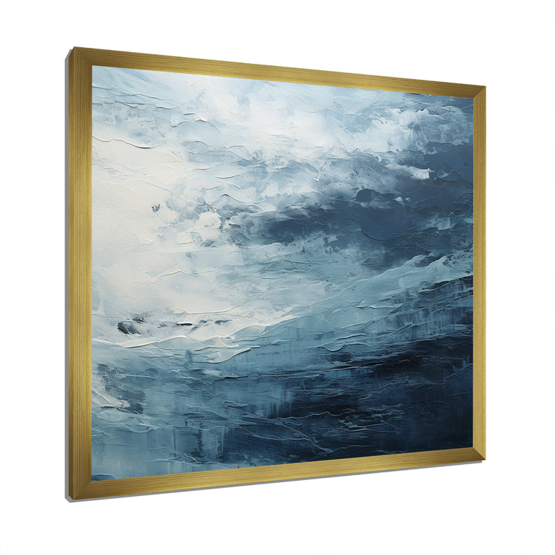 Minimalism Black And Blue Paint Wave - Abstract Canvas Art Print, H 36 po x l 36 po x P 1,5 po, Cadre doré simple