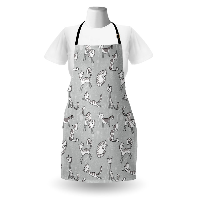 Tablier de fleurs East Urban Home unisexe, dessin de chat chaton, taille adulte, blanc