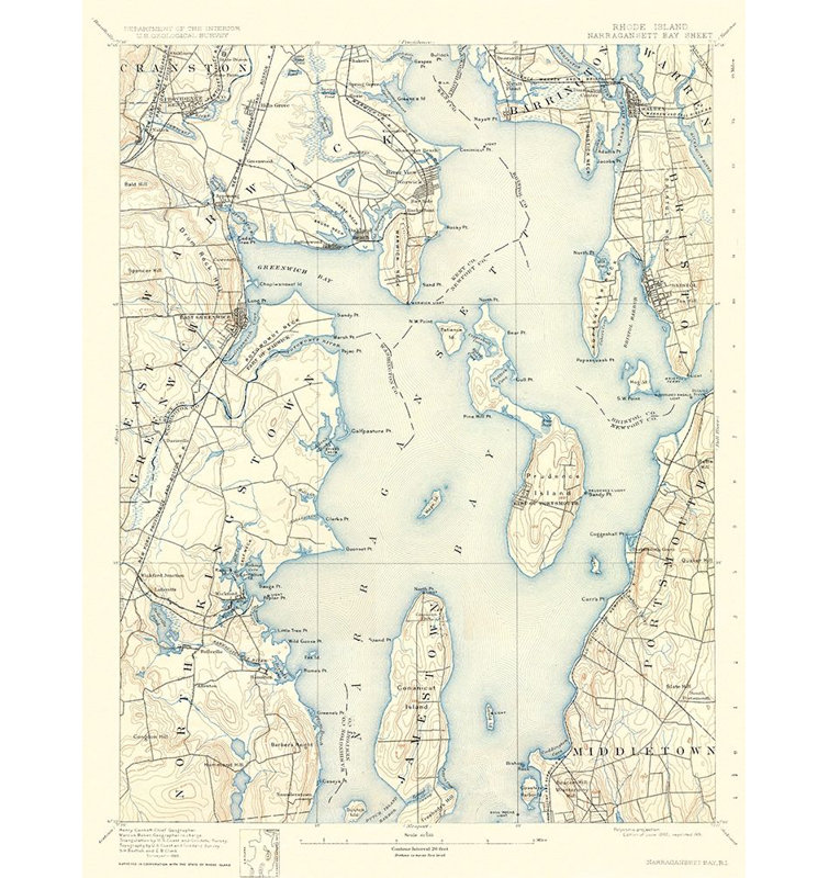 Narragansett, Rhode Island, feuille - USGS, 1892, affiche par USGS USGS (24 X 36) RINA0001