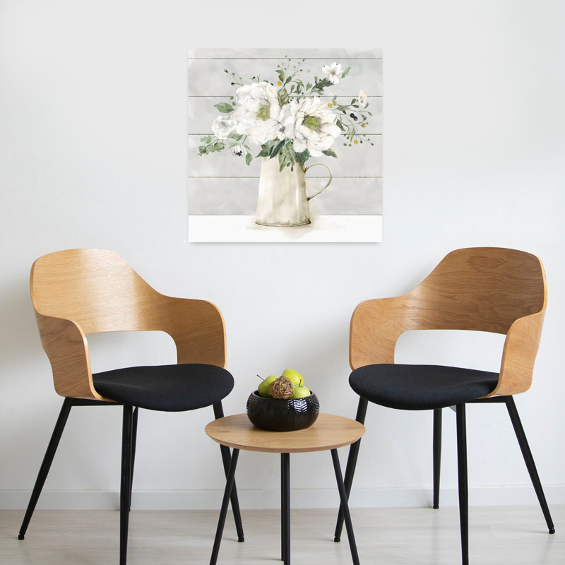 «White Farmhouse Bouquet Elegant Peaceful Romantic Pivoine», art mural, H 24 po x l 24 po