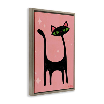 Toile flottante encadrée «Retro Cat» par Carrie Cantwell