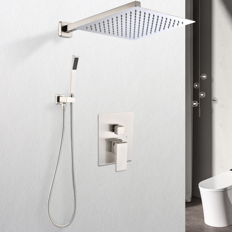Système de pomme de douche de 12 po fixé au mur en nickel brossé - pluie naturelle, fente de trou de sortie autonettoyante, rainure d'alignement de tuyau standard américain sur la copie, fente de sortie, conforme