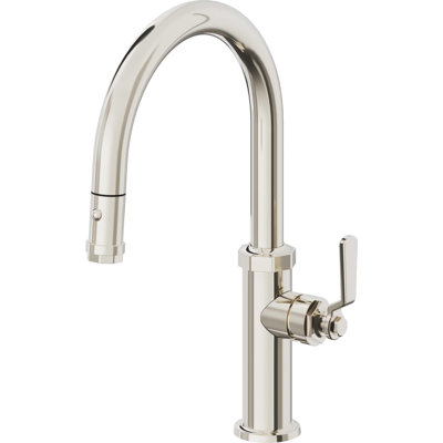 Pull-Down Kitchen Faucet With Button Sprayer - Low Arc Spout