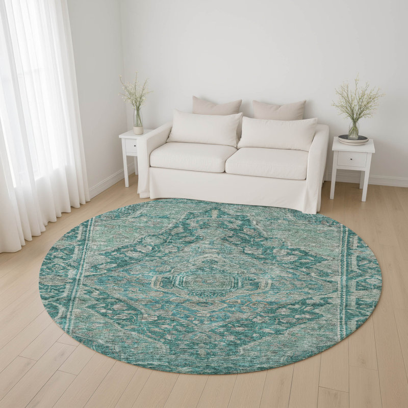 Tapis à bordure lavable à la machine de qualité supérieure AMF1761, Rond 8 pi