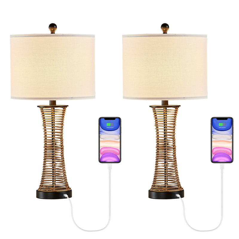 26.5'' Wicker Traditional Table Lamp With Usb