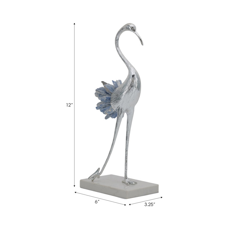 Sagebrook Home 12" Majesty Small Blue Kyanite Stone Metal Bird, 12"H x 6"W x 3.25"D