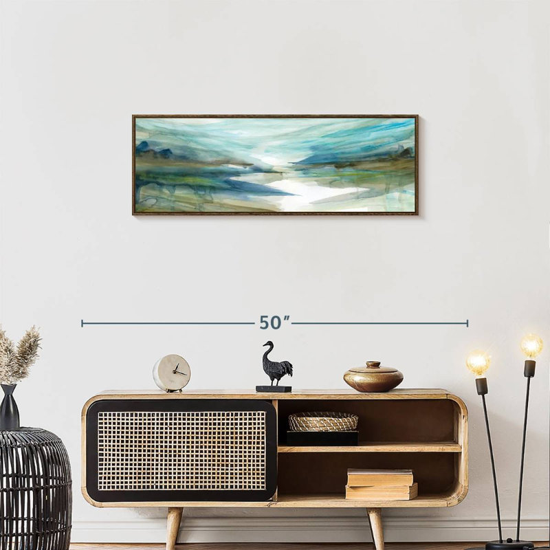 Spring Reflection II, Floating Frame Walnut, 37" X 13"