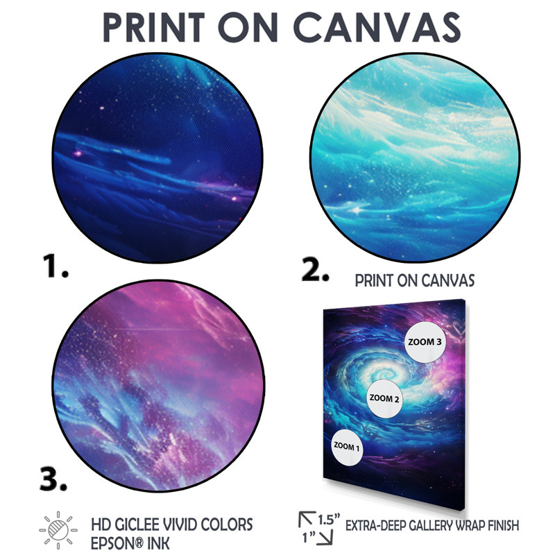 Corddaryl - Galaxies, impression d'art mural, H 20 po x l 12 po x P 1 po, Toile avec cadre flottant noir