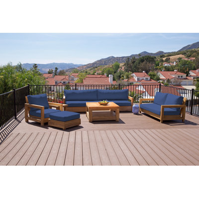 Ensemble de conversation de canapé en teck avec coussins Sunbrella 10 pièces Crelake Deluxe