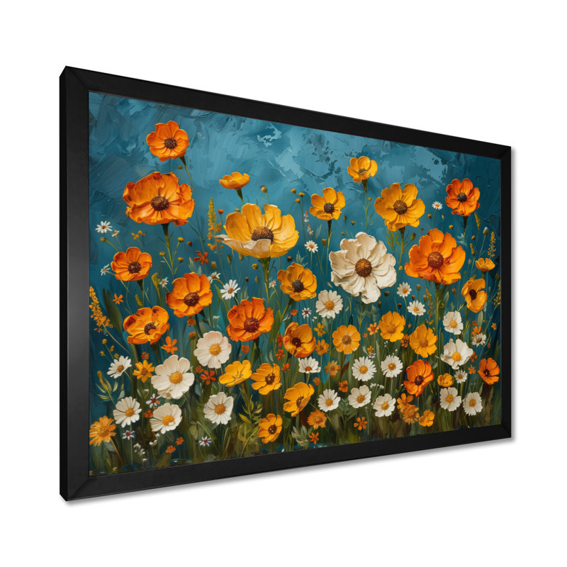 Décoration murale jaune jaune blanc Summer Meadow Marigolds II - souci, H 12 po x l 20 po, Cadre simple noir, bois massif