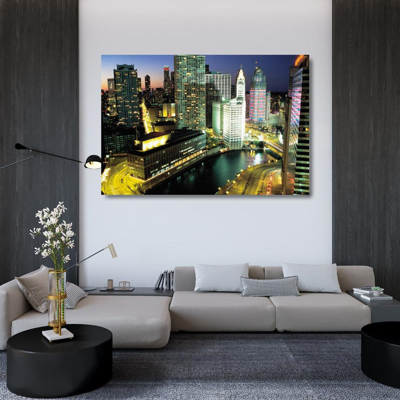 Downtown Chicago at Night, 32'' H x 48'' W