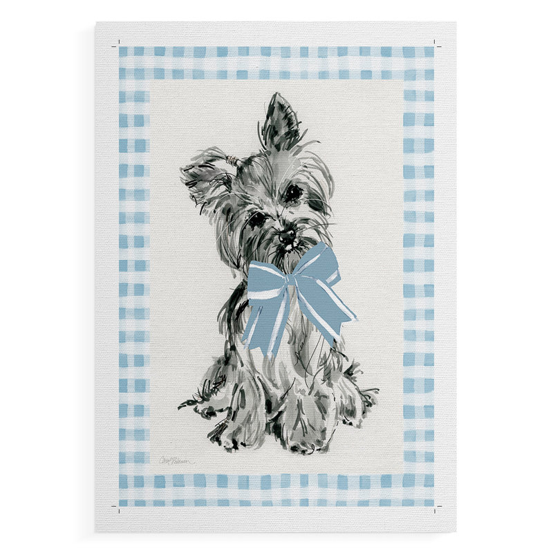 «Blue Bow Yorkie» - Impression sur toile seulement - non encadrée