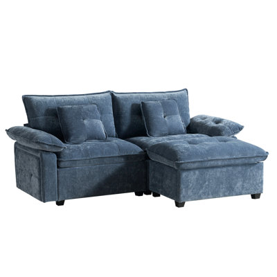82"L-Shaped Sectional Sofa, 2-Seat with Movable Ottoman, 31.5"Extra Deep Seat, Modular Chenille Sofa for Small Spaces-Modern Apartment, Living Room, Office