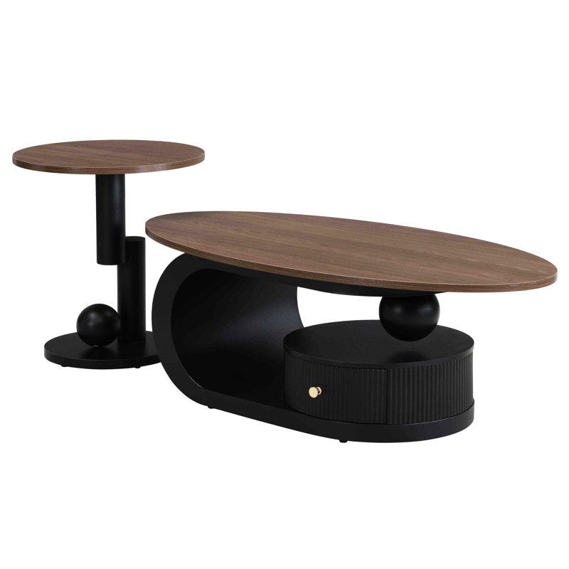 Table basse 2 pièces ovale 47,24 po et ronde 19,69 po pour le salon, design élégant, patins de luxe avec tables de rangement fonctionnelles, structure en fer, combinaison flexible
