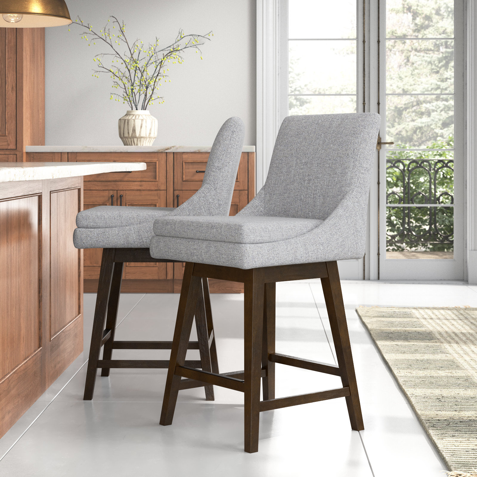 Zahara 26" Swivel Bar Stool, Nathan Gray Heathered/Walnut