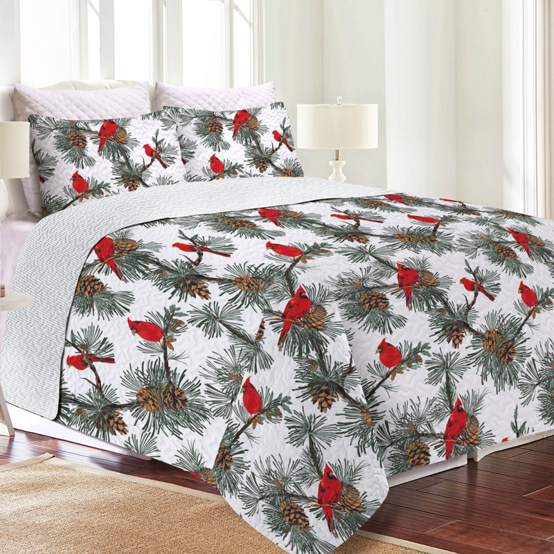  Ensemble de courtepointe réversible Holiday Cardinal, Courtepointe grand + 2 couvre-oreillers standard
