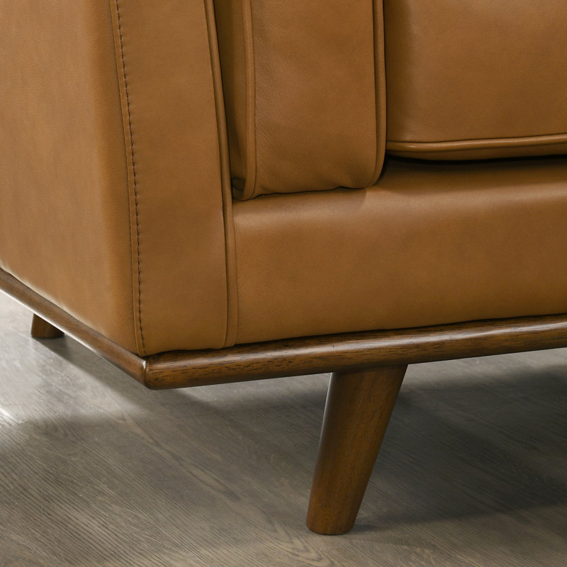 91" Howell Genuine Leather Sectional Mid-Century Modern L-Shaped Sofa with Chaise, Right