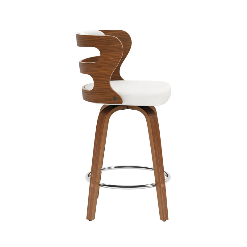 Deshunda Swivel Upholstered Counter Stool with Solid + Manufactured Wood Frame, White/Brown