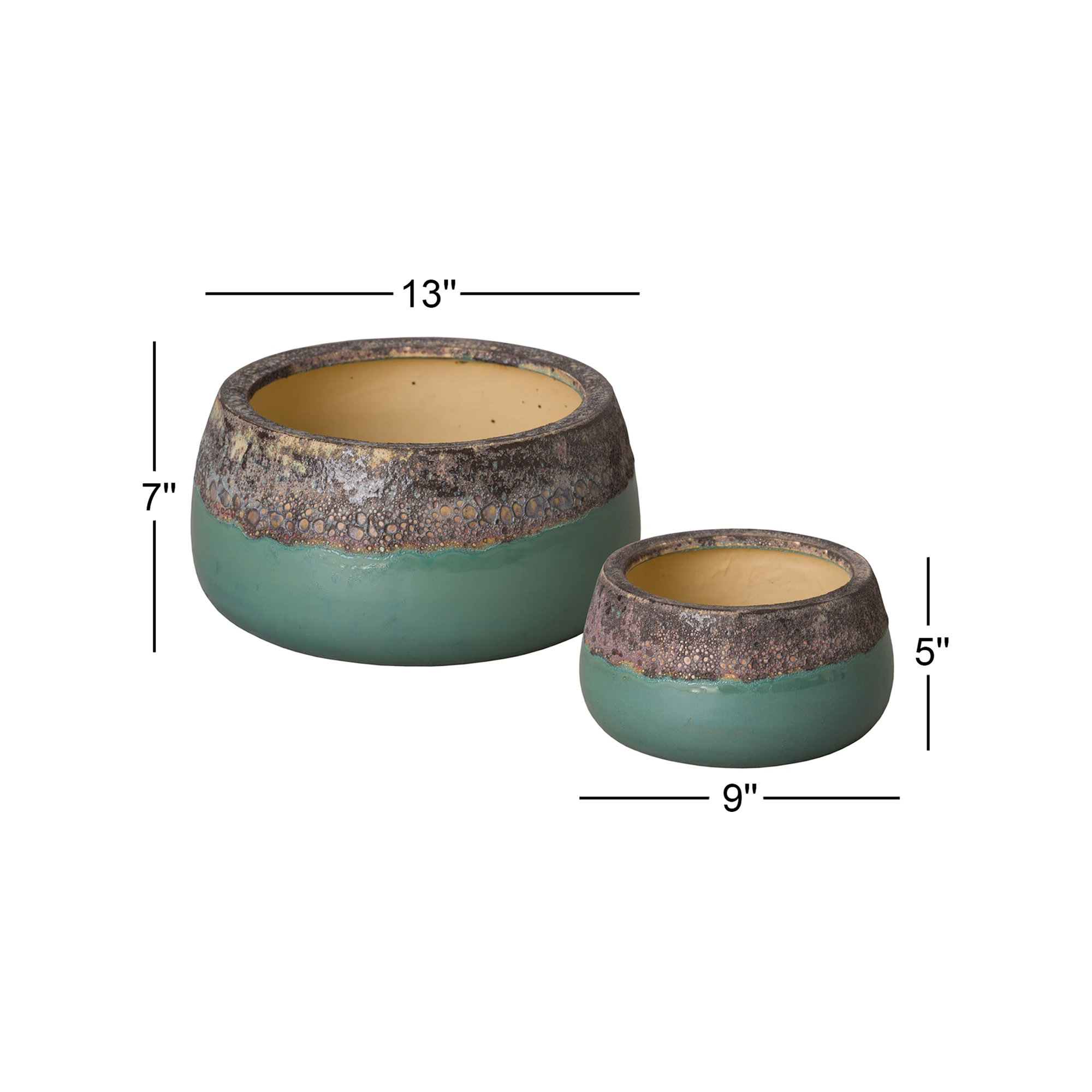 Eldon Handmade Ceramic Pot Planter, 5"H x 9"W x 9"D/7"H x 13"W x 13"D
