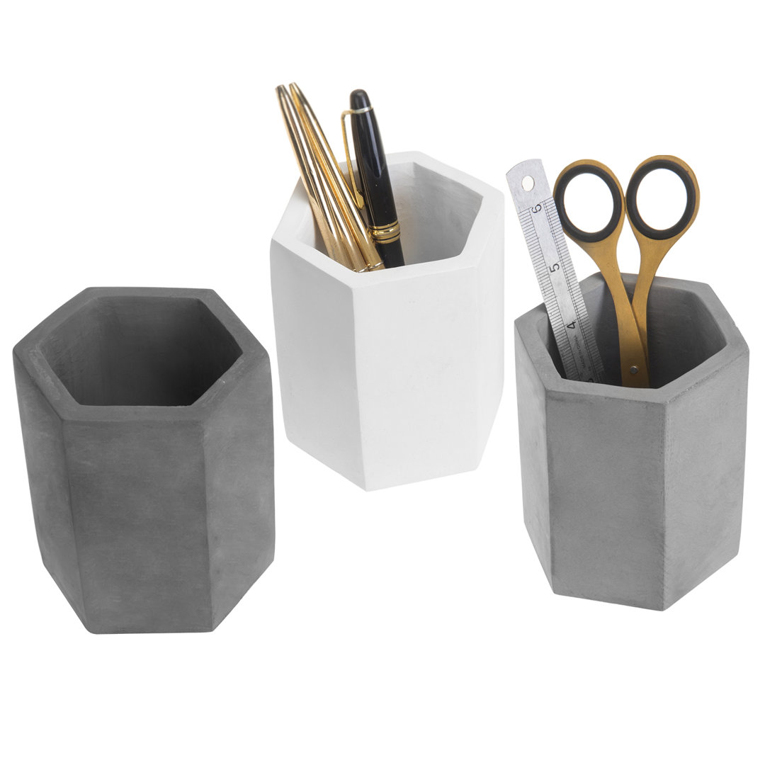 Aimie Multicolor Concrete Desktop Pen Holders (Set of 3) Ebern Designs
