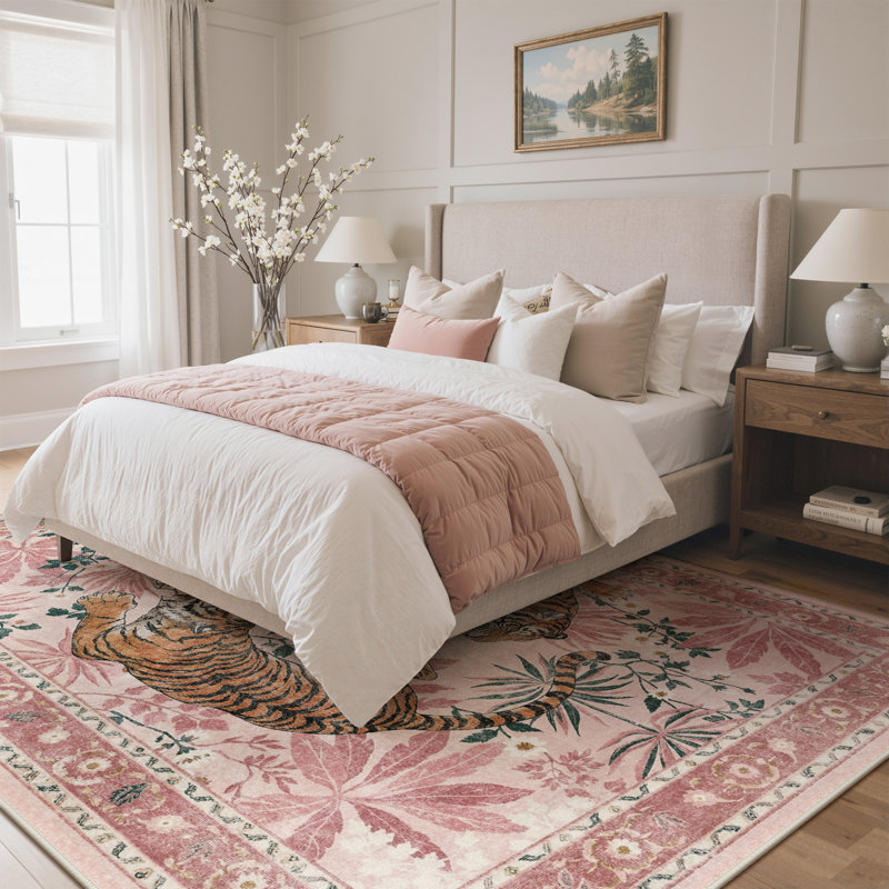 Gemini Oriental Machine Washable Red Indoor Area Rug with Non-Slip Backing, Rectangle 8' x 10', Pink