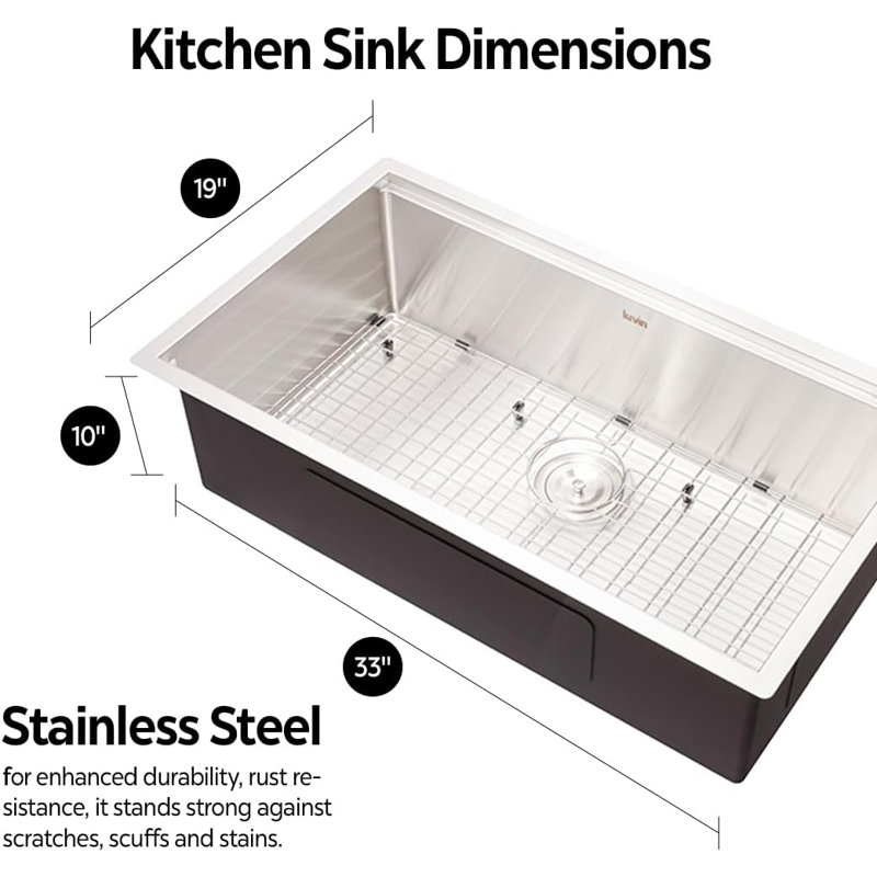 Handmade Stainless Steel Single Bowl Kitchen Sink 18Gauge R10, Stainless Steel, 18, Single Bowl