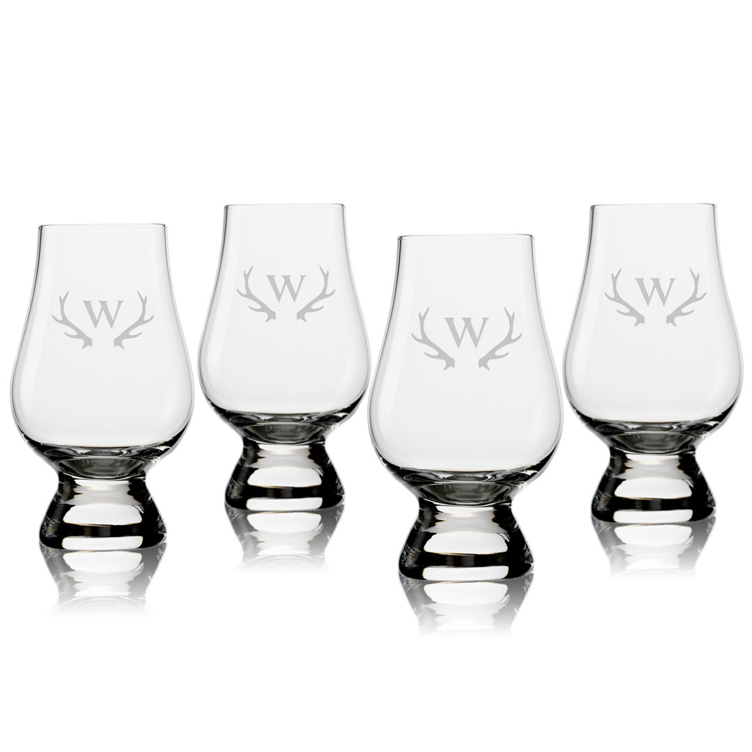 Boyland Personalized Antlers Glencairn 6 oz. Whiskey Glass (Set of 4) Millwood Pines 