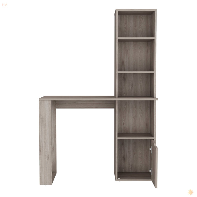 Bureau d'écriture avec bibliothèque et armoire, H 58,19 po x l 38,84 po x P 17,64 po, Gris