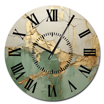 Green Gold Minimalism Poteries - Abstract Spirals Black Face Wall Clock