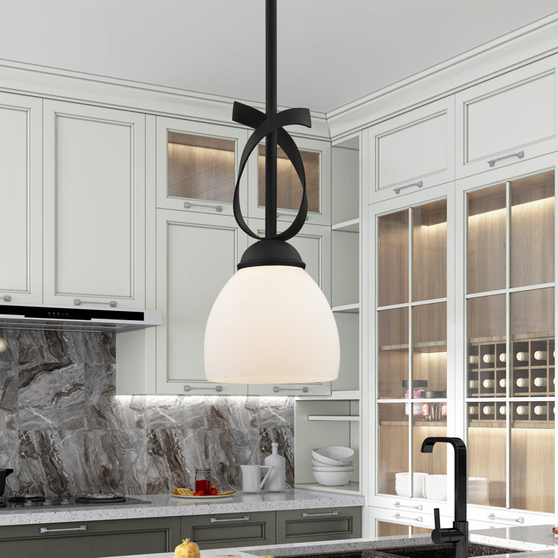 Luminaire suspendu en forme de dôme à 1 lumière Rossitano, Noir